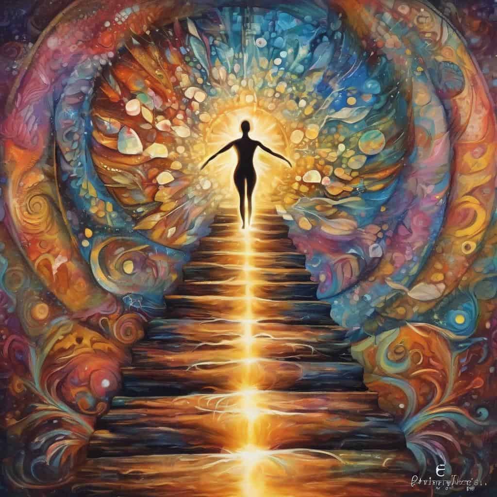 Φωτογραφία με φωτεινό μονοπάτι προς το φως και ανθρώπινη φιγούρα σε ξανθό φόντο.